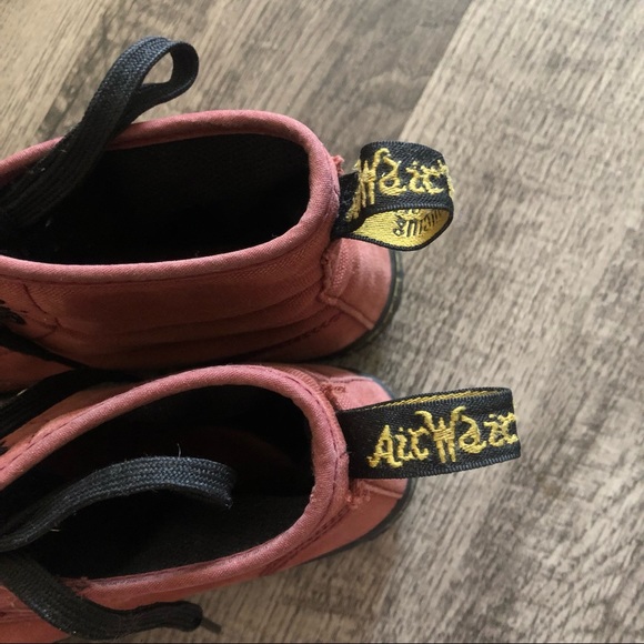 Doc Martens Maroon Red Canvas Air Wair Bouncing Soles High Tops - Picture 7 of 8